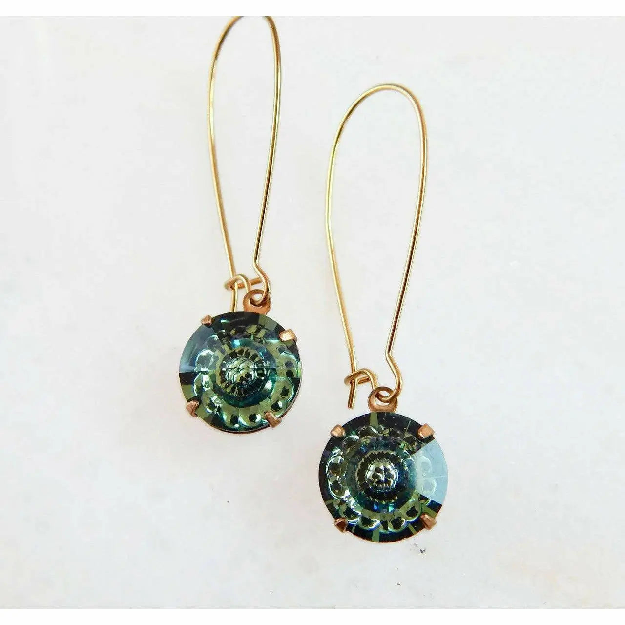 Erinite green crystal dangle earrings LoveYourBling