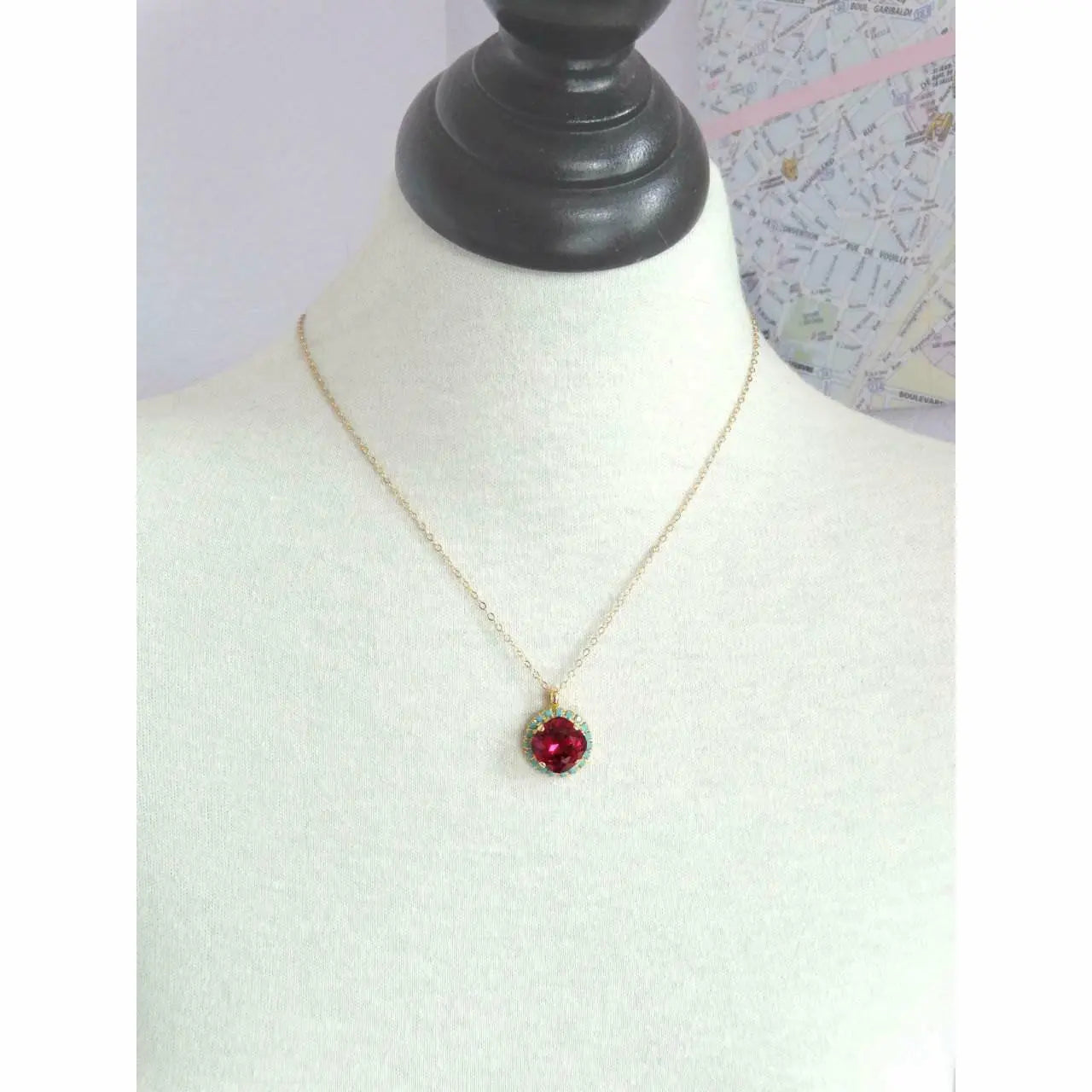 Ruby red and turquoise blue crystal necklace LoveYourBling