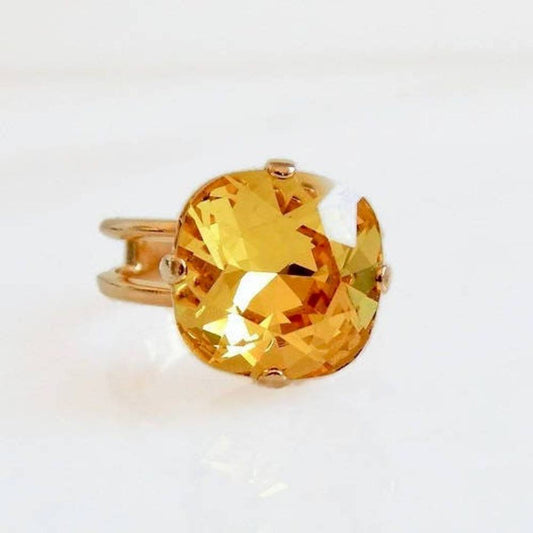 Citrine yellow crystal ring