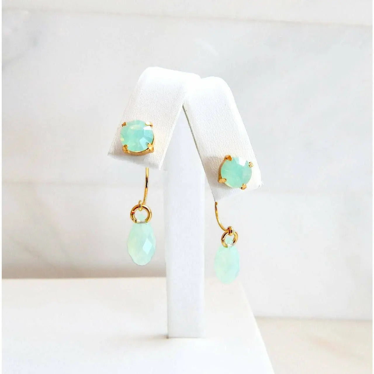 Sea foam green crystal ear jacket earrings LoveYourBling