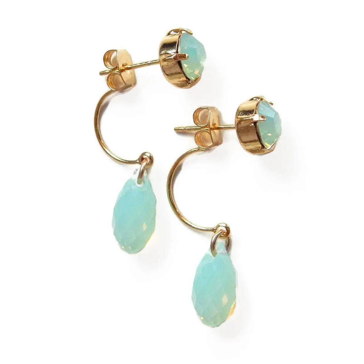 Sea foam green crystal ear jacket earrings LoveYourBling