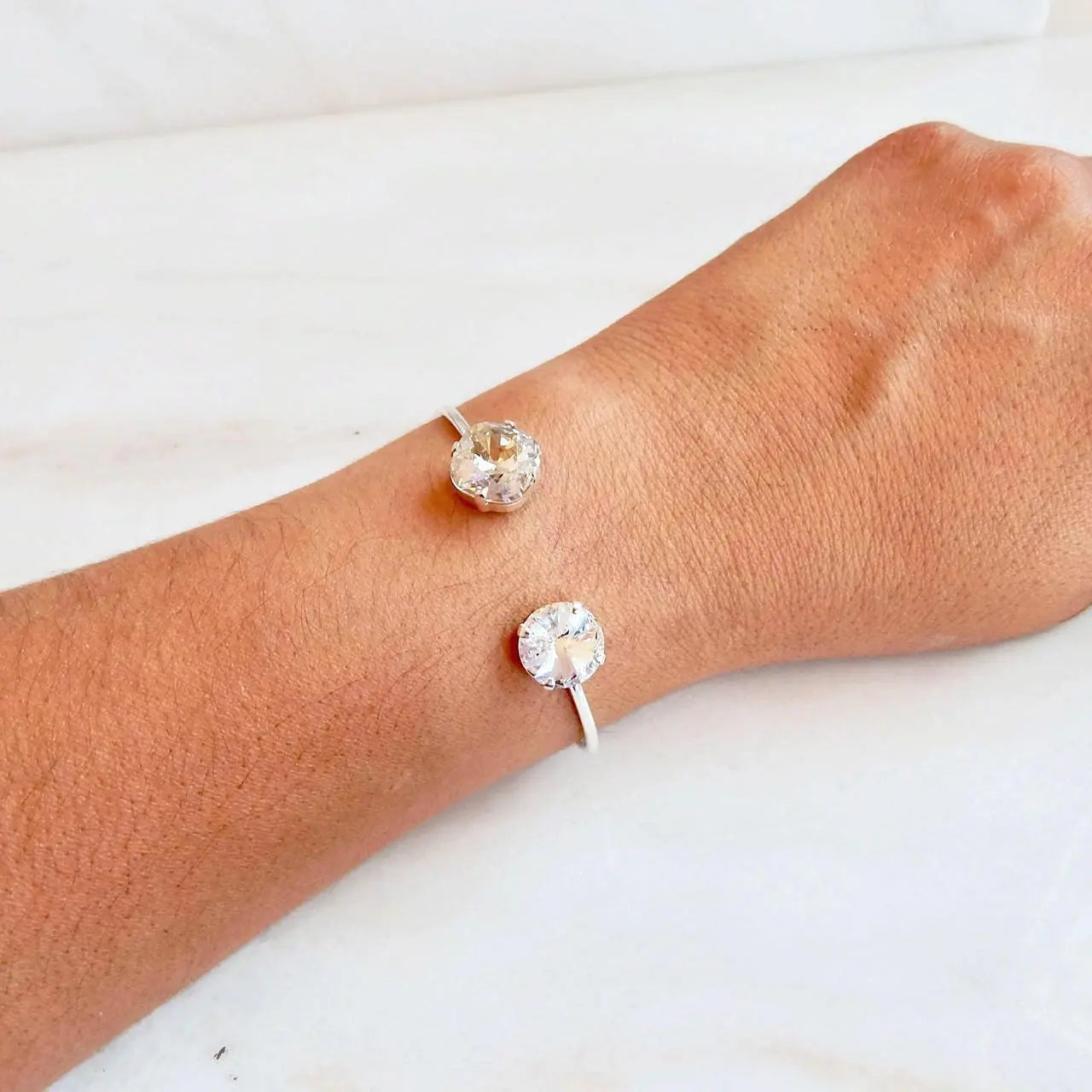 Clear crystal silver open cuff bracelet LoveYourBling