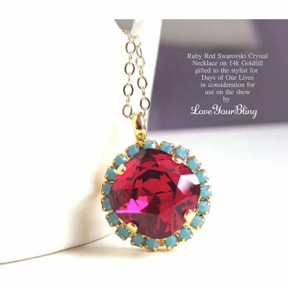 Ruby red and turquoise blue crystal necklace LoveYourBling