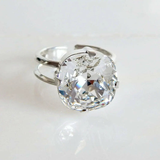 Clear Crystal Cushion Cut Ring - Square Swarovski Crystal Ring - Elegant Clear Ring LoveYourBling