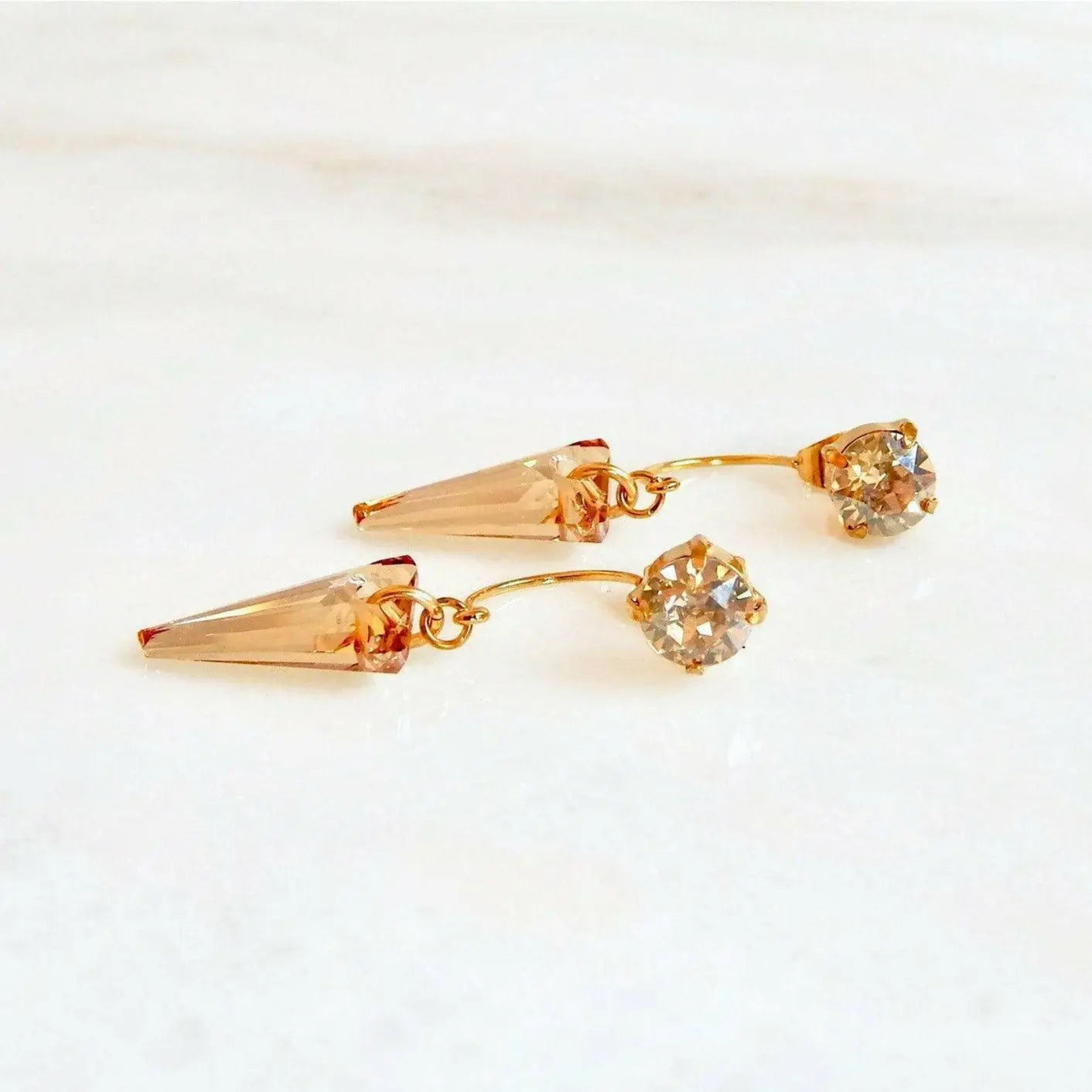 Gold crystal ear jacket spike earrings LoveYourBling
