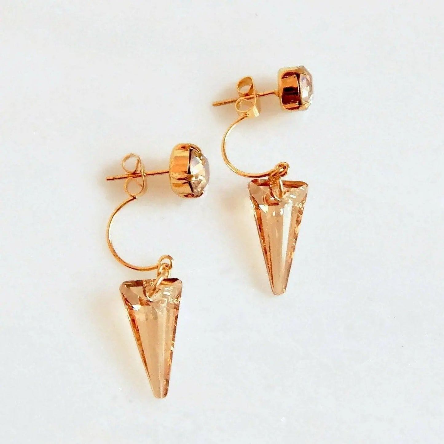Gold crystal ear jacket spike earrings LoveYourBling