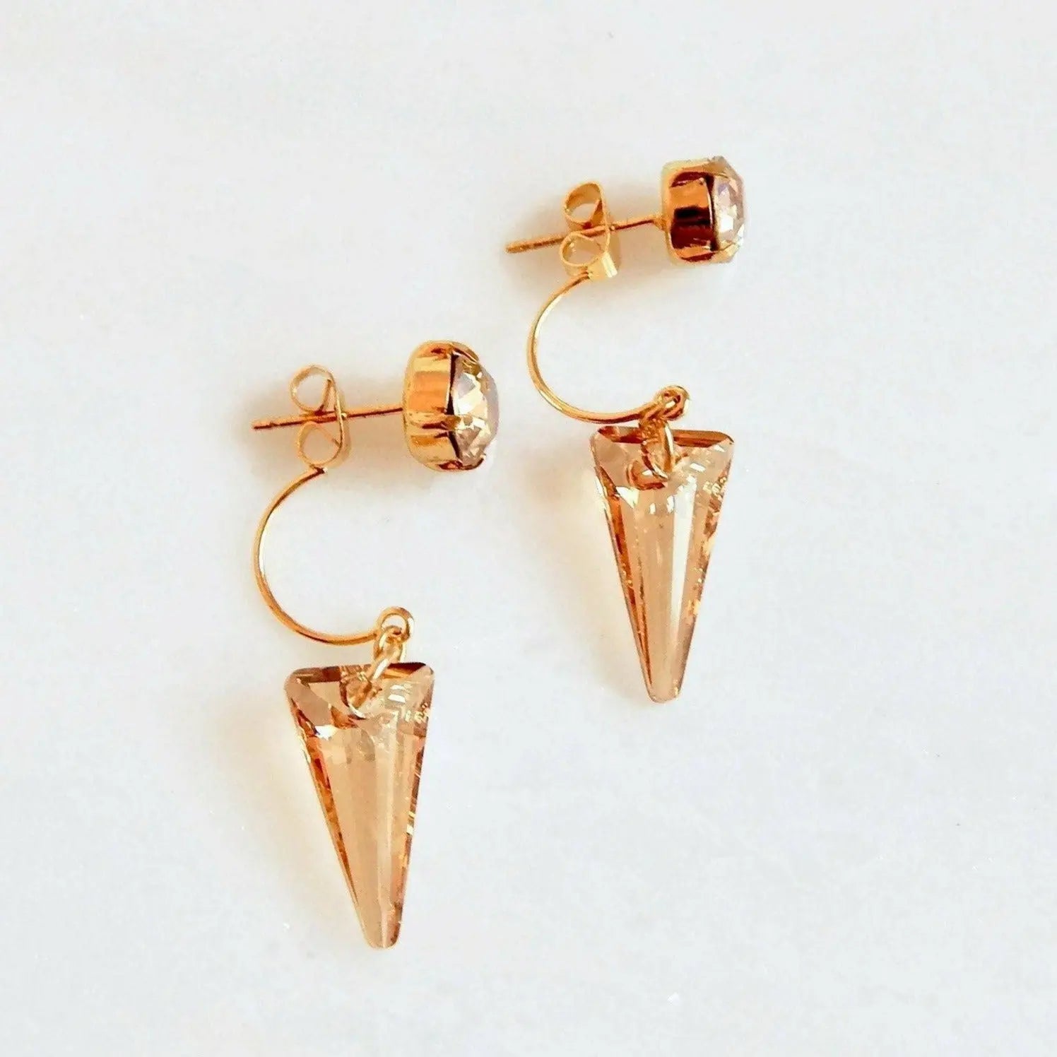 Gold crystal ear jacket spike earrings LoveYourBling