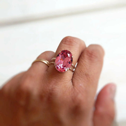 Pink crystal oval ring LoveYourBling