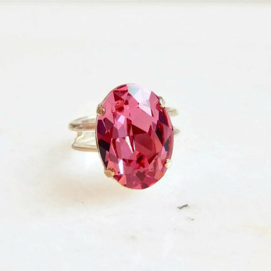Pink crystal oval ring LoveYourBling