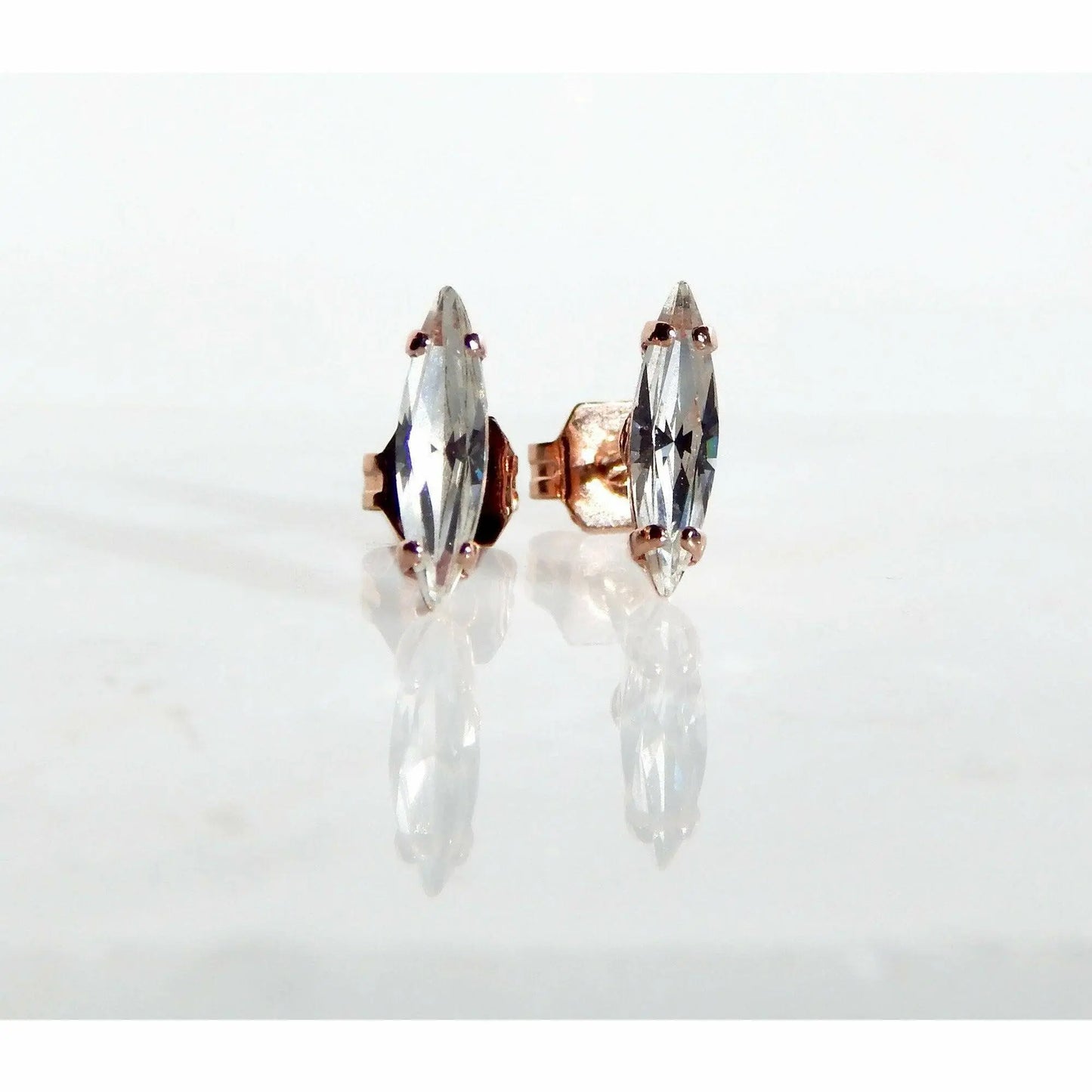 Tiny rose gold earrings with clear marquis crystals LoveYourBling