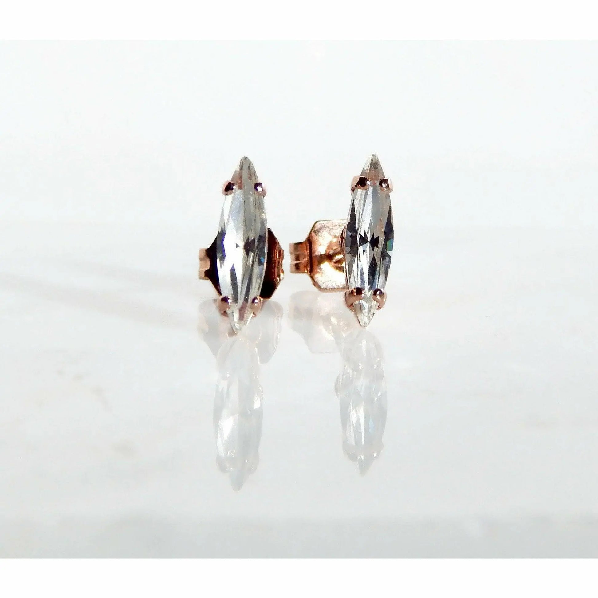 Tiny rose gold earrings with clear marquis crystals LoveYourBling