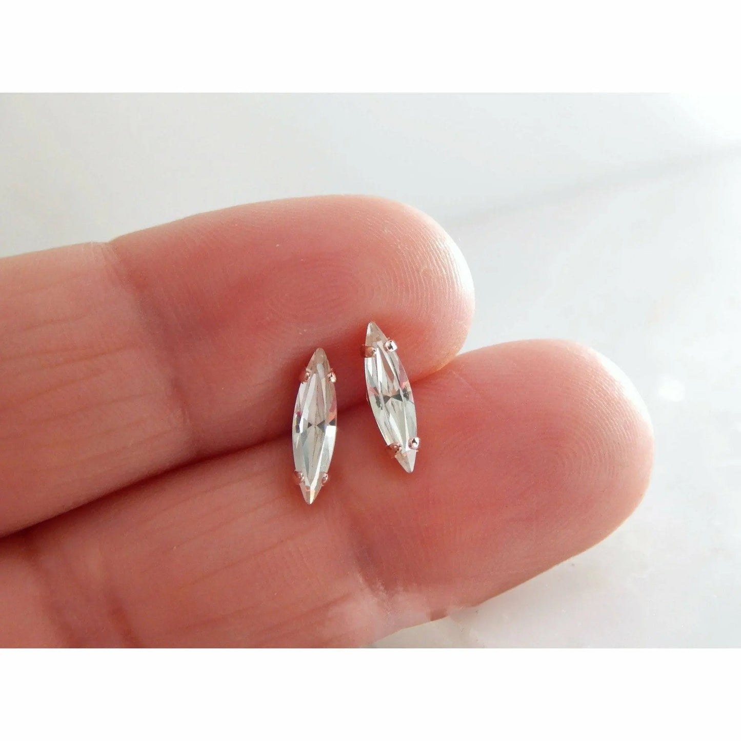 Tiny rose gold earrings with clear marquis crystals LoveYourBling