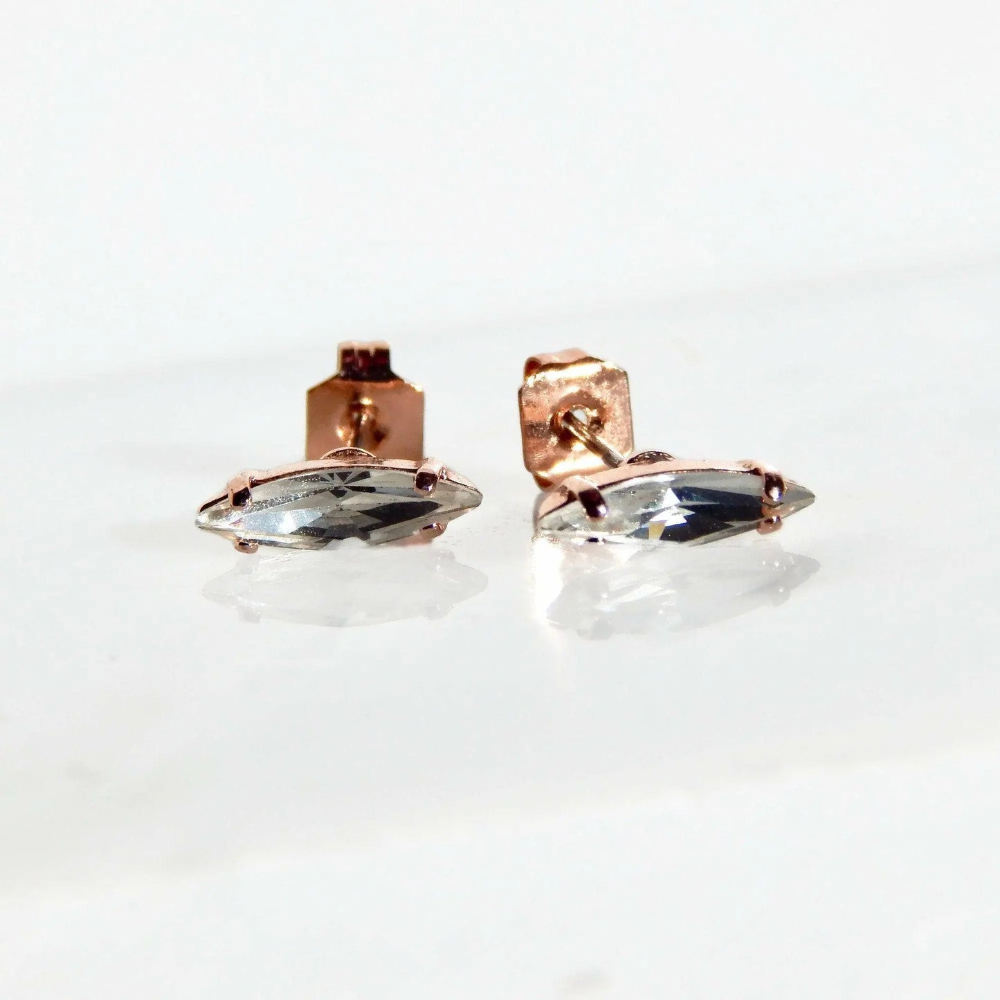 Tiny rose gold earrings with clear marquis crystals LoveYourBling