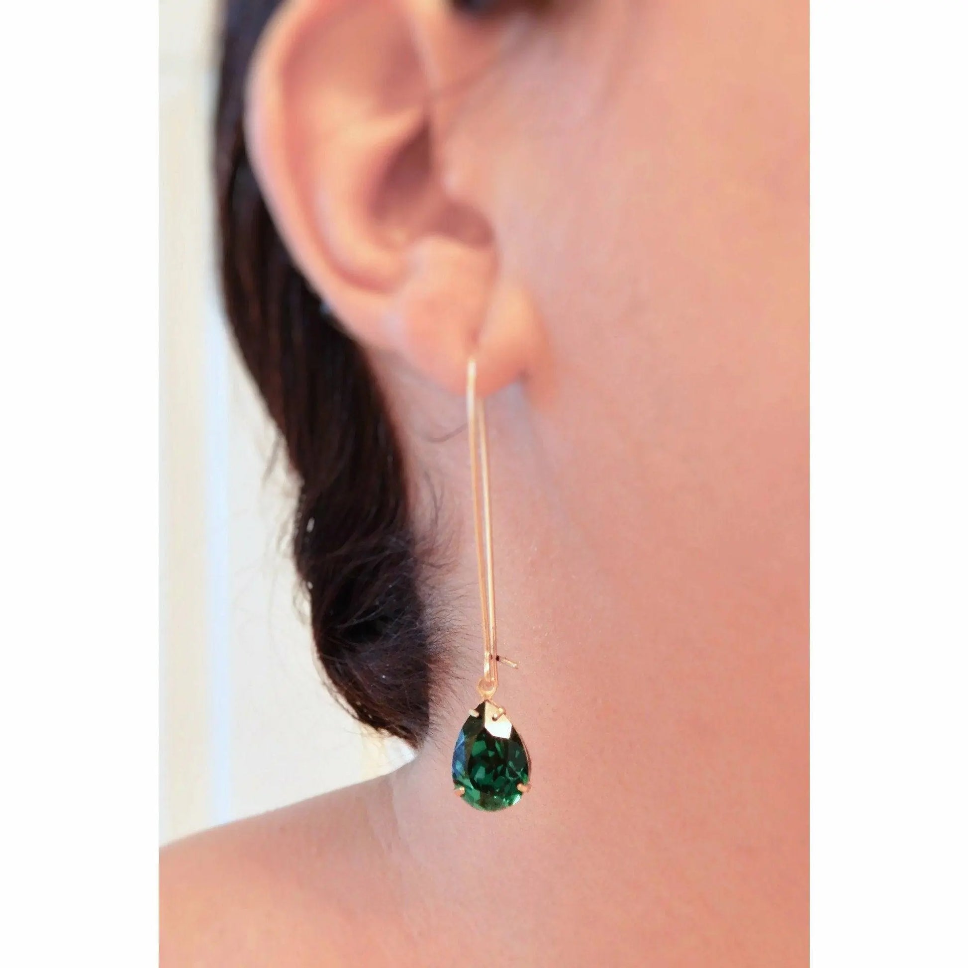 Teardrop emerald green crystal earrings LoveYourBling