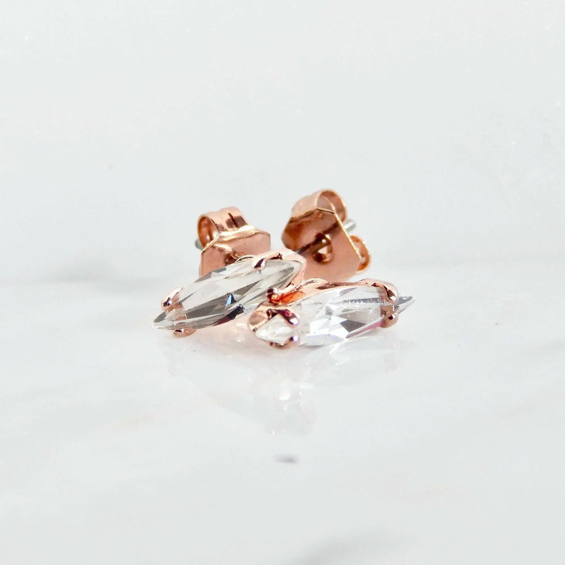 Tiny rose gold earrings with clear marquis crystals LoveYourBling