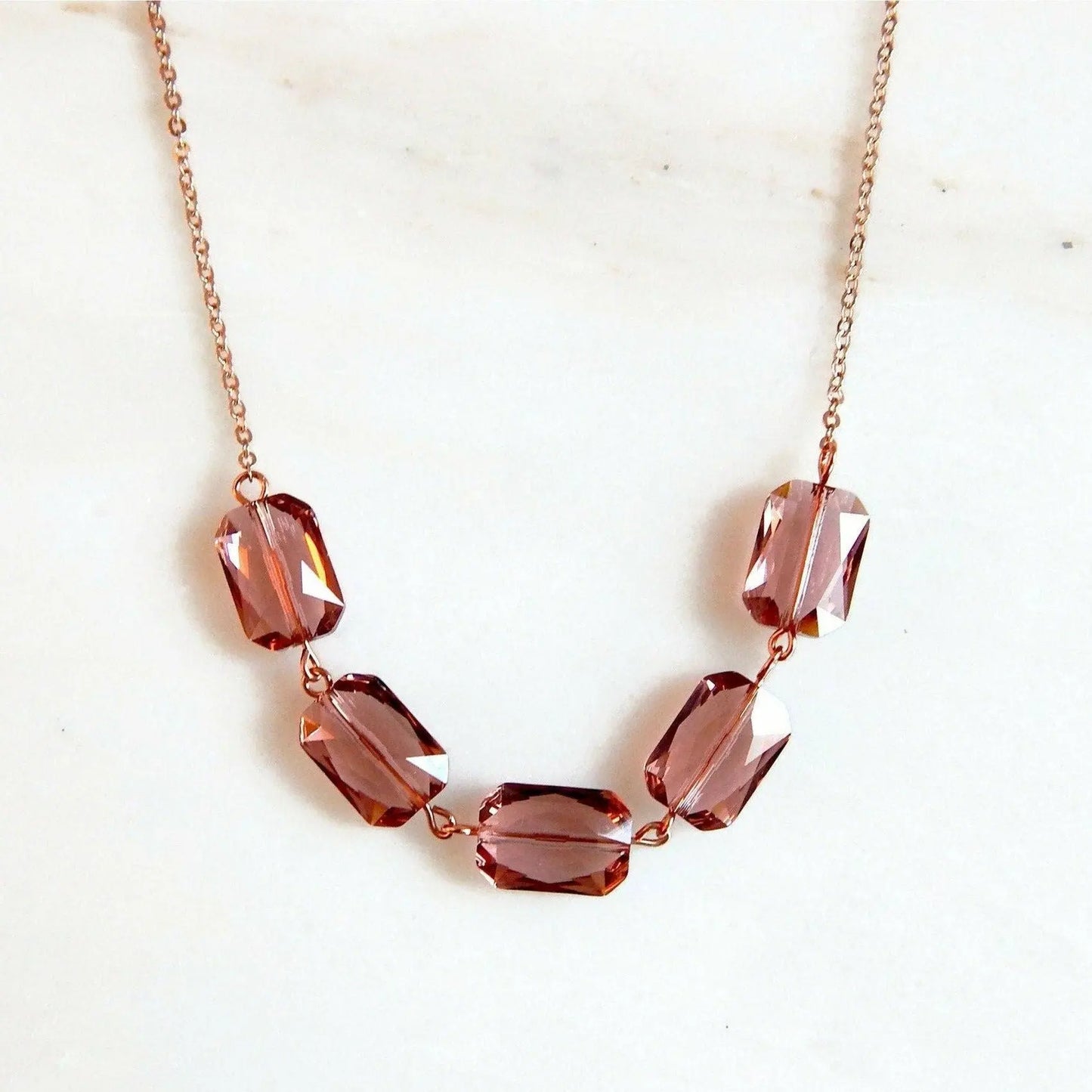 Blush pink Emerald Cut Crystal necklace LoveYourBling