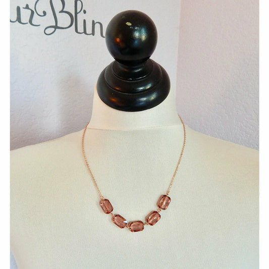 Blush pink Emerald Cut Crystal necklace LoveYourBling