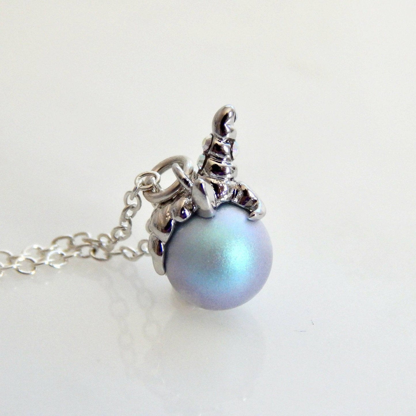 Blue unicorn pearl and crystal necklace