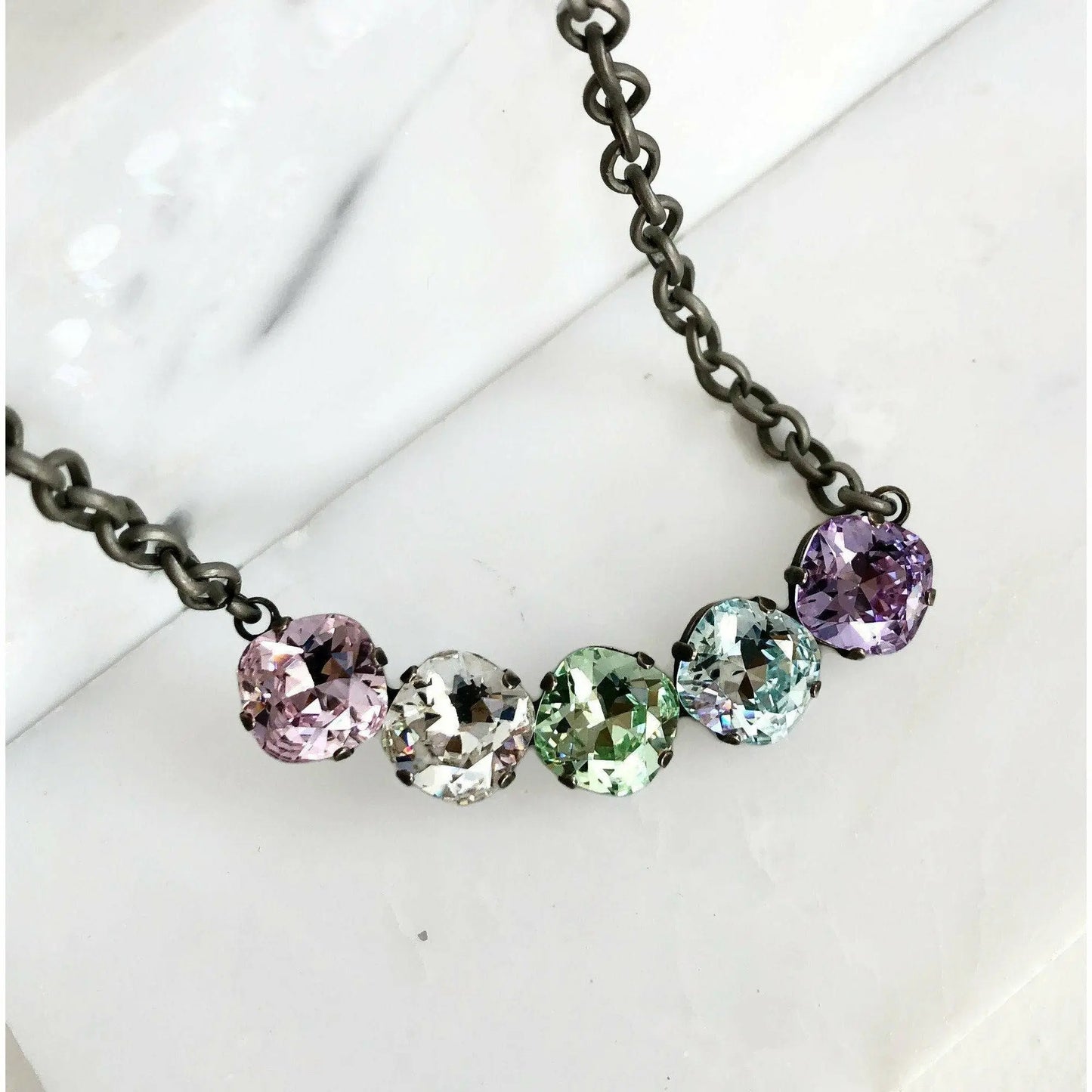 Rainbow pastel Swarovski Crystal necklace LoveYourBling