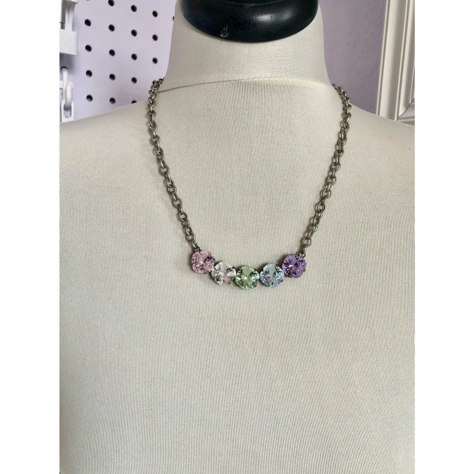Rainbow pastel Swarovski Crystal necklace LoveYourBling