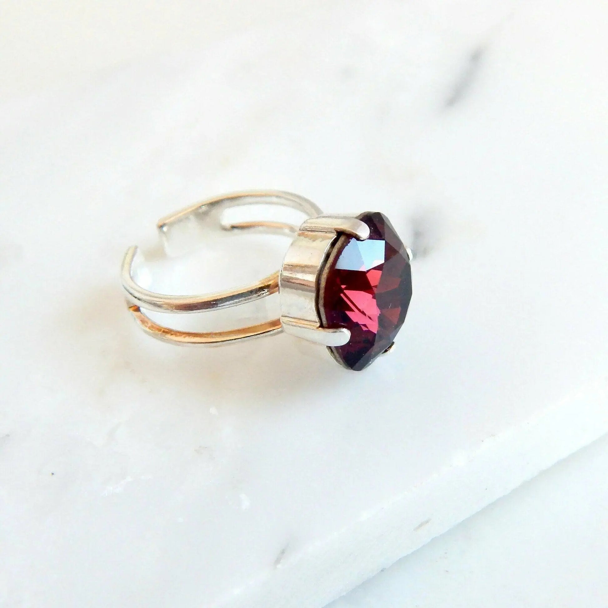 Burgundy square crystal ring LoveYourBling