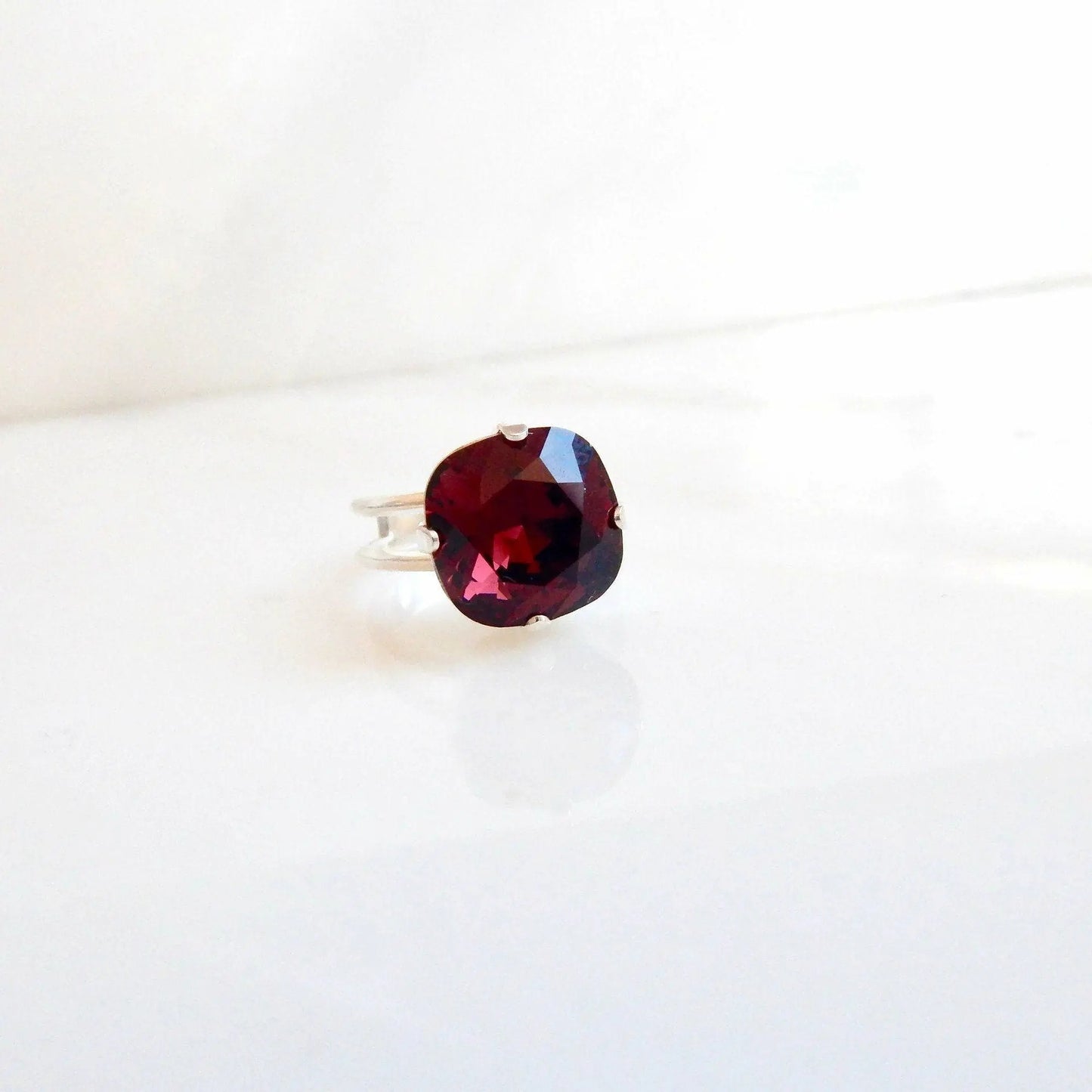 Burgundy square crystal ring LoveYourBling