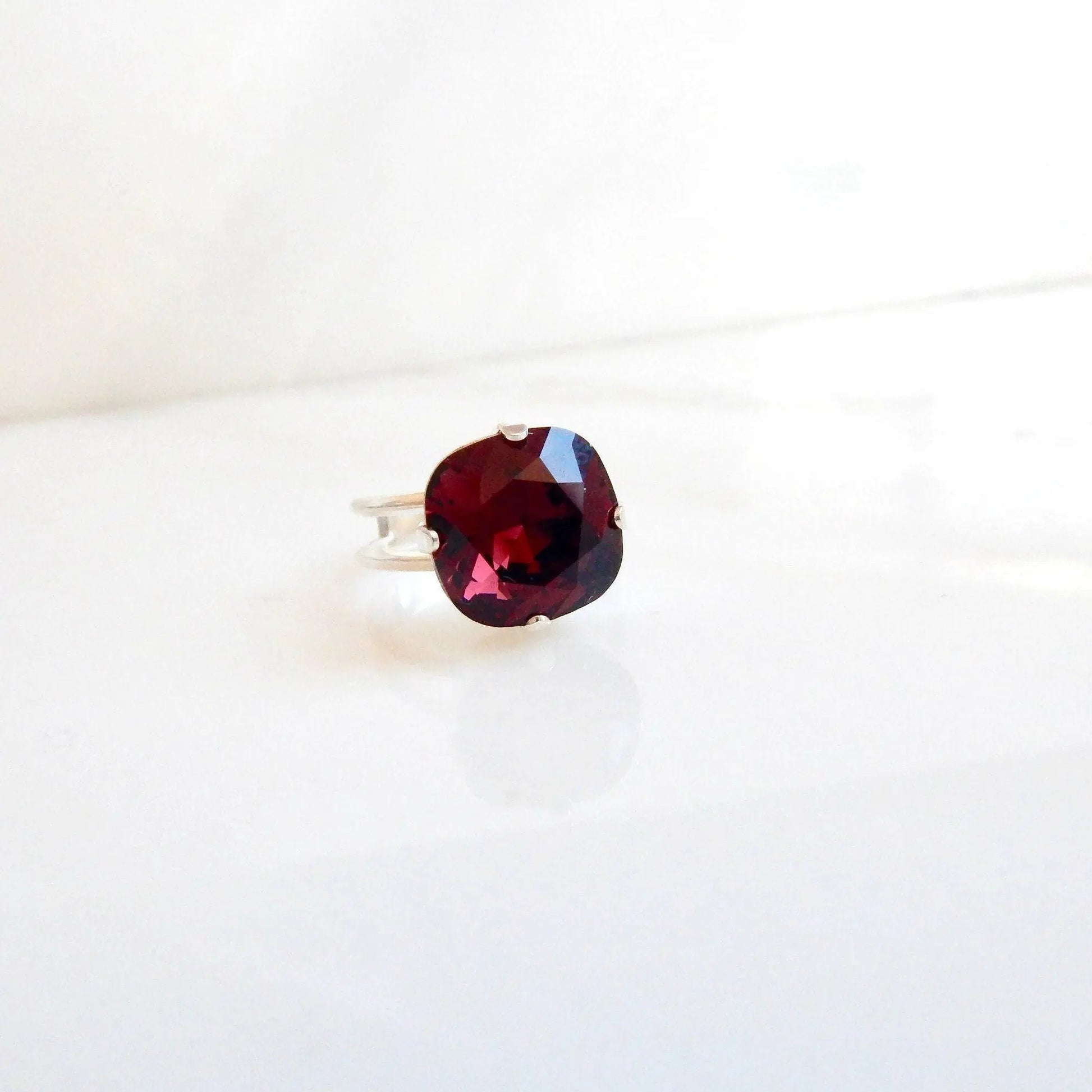 Burgundy square crystal ring LoveYourBling