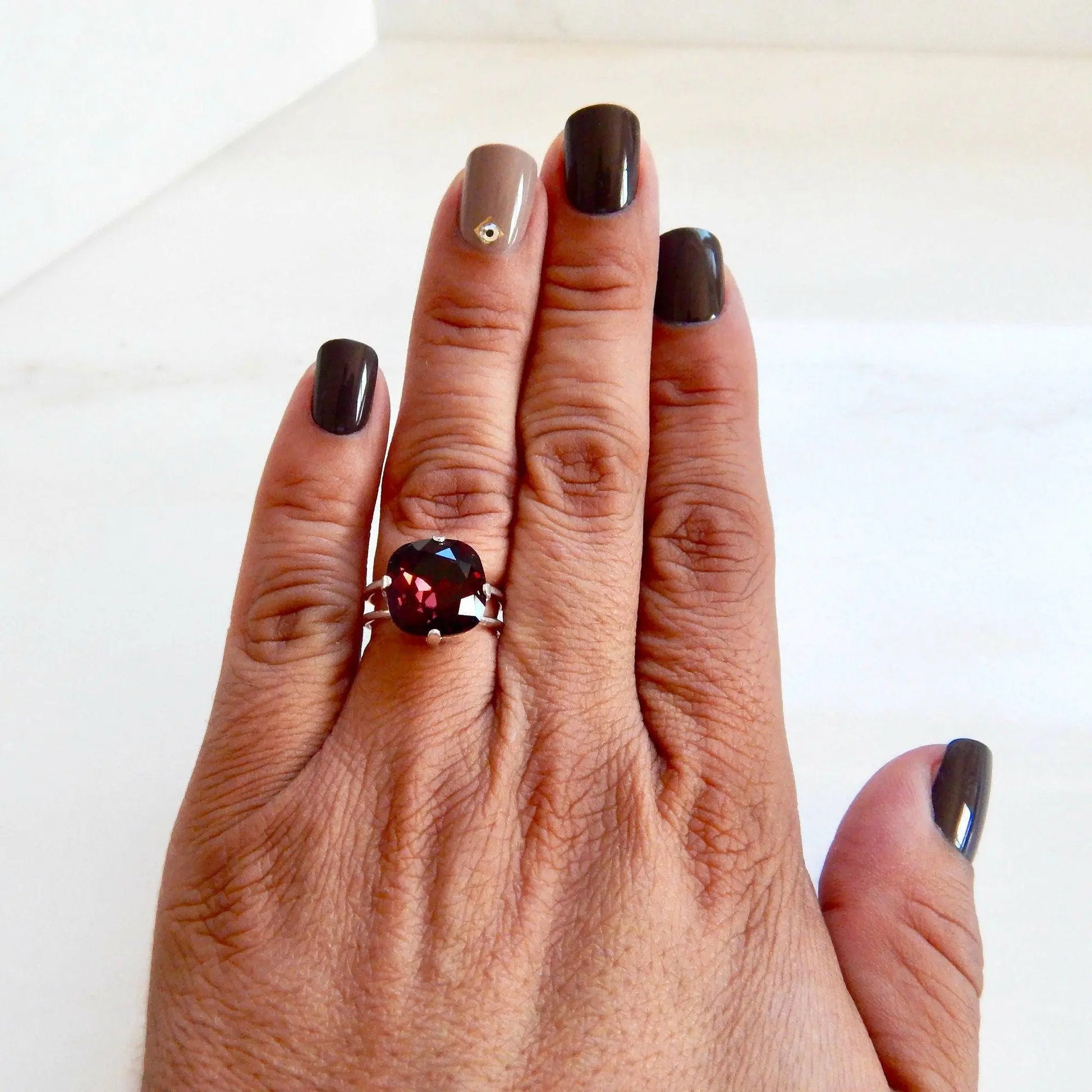 Burgundy square crystal ring LoveYourBling