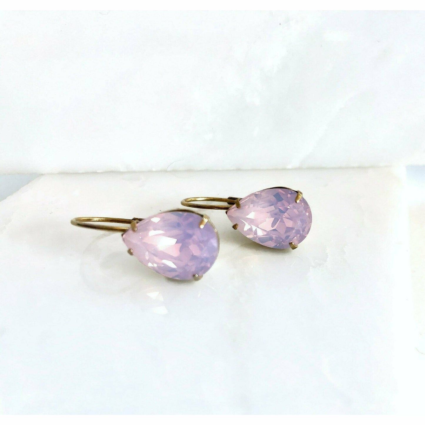 Pink opal  teardrop earrings