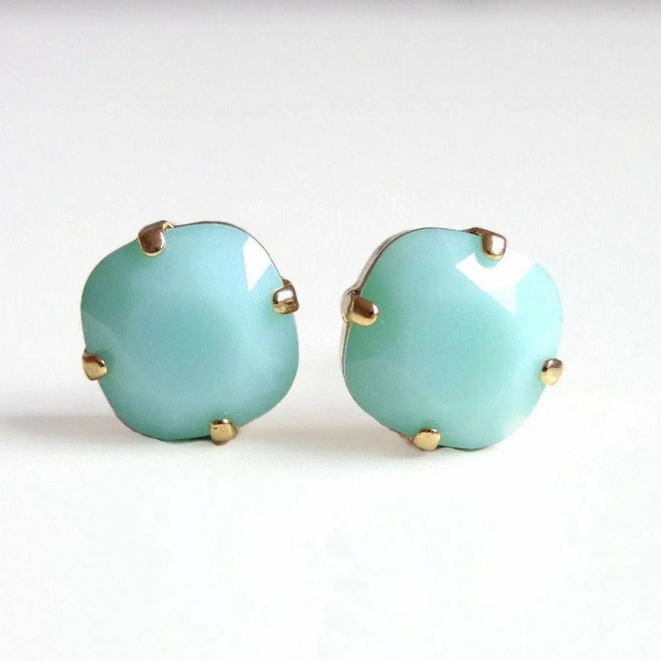 Mint green opaque crystal post earring LoveYourBling