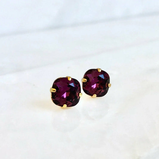 Amethyst crystal cushion cut stud earrings LoveYourBling