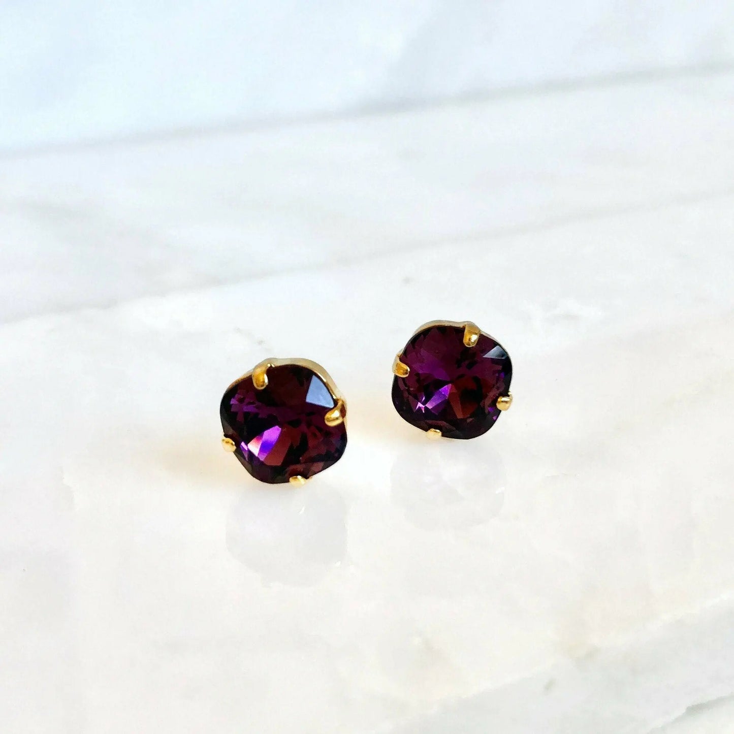 Amethyst crystal cushion cut stud earrings LoveYourBling