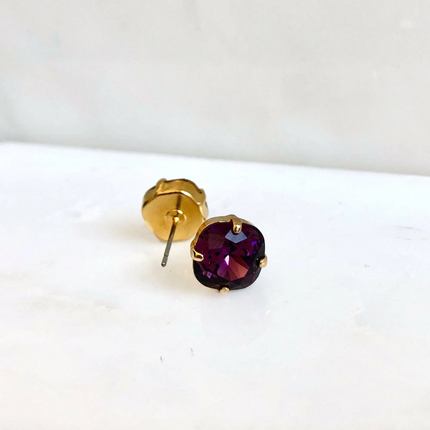 Amethyst crystal cushion cut stud earrings LoveYourBling