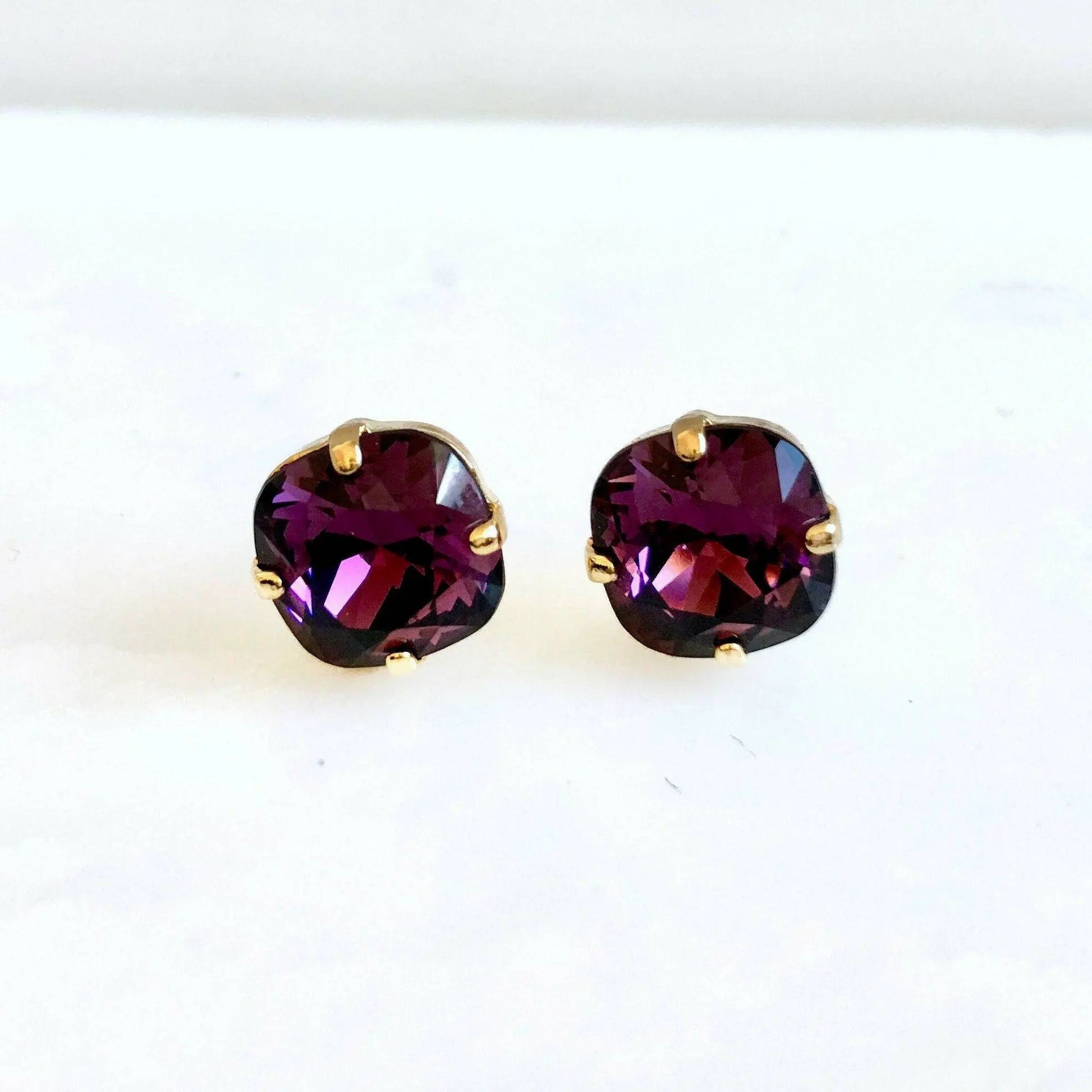 Amethyst crystal cushion cut stud earrings LoveYourBling