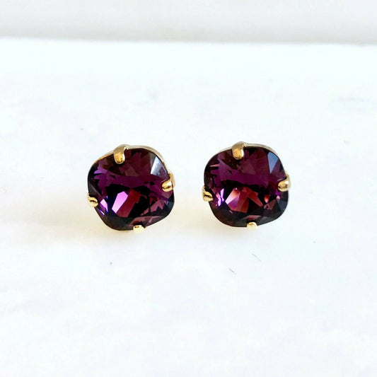 Amethyst crystal cushion cut stud earrings LoveYourBling
