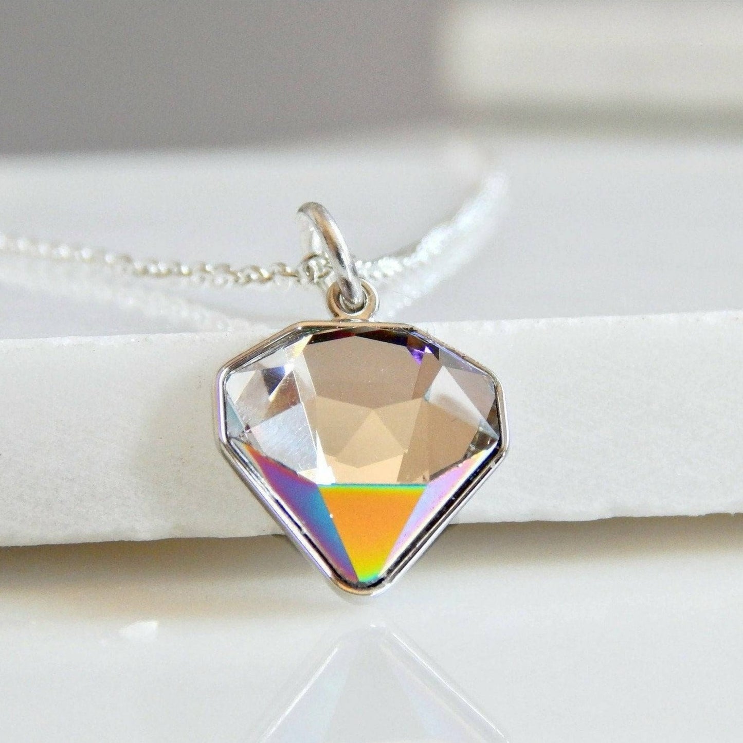 Crystal bling necklace with rainbow coating