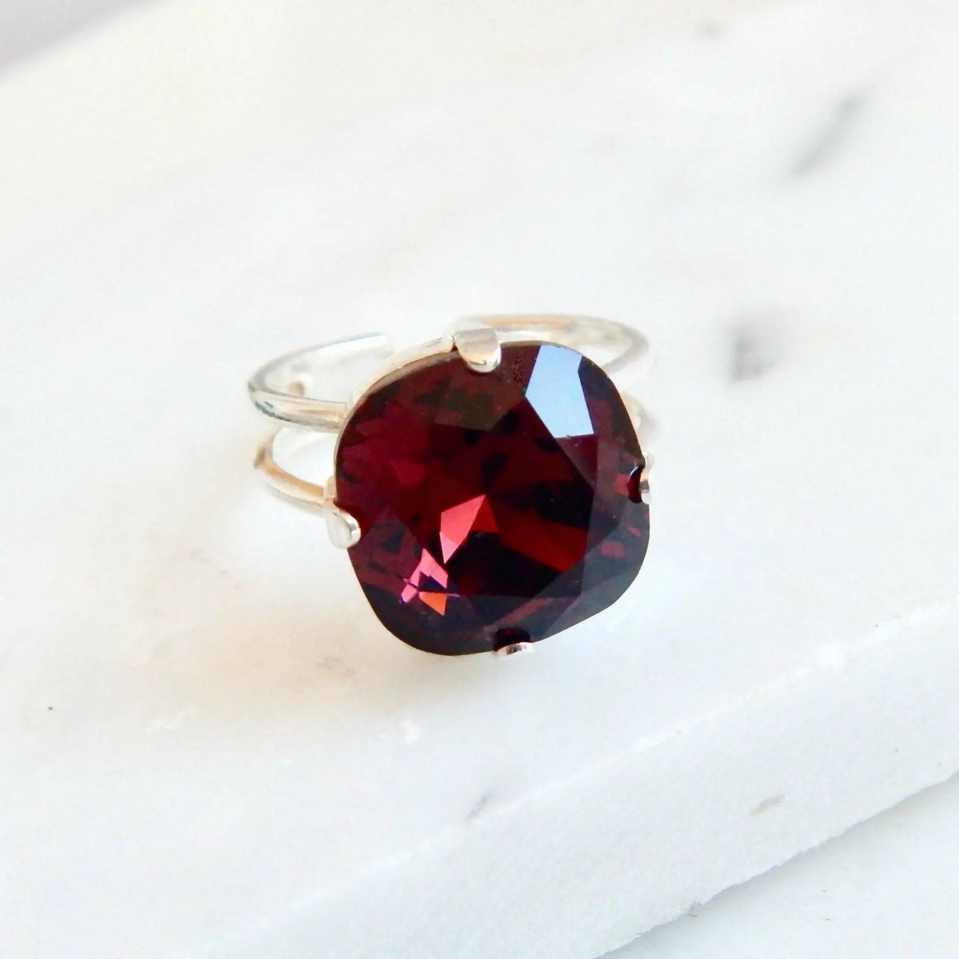Burgundy square crystal ring LoveYourBling
