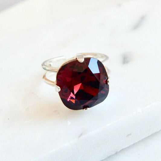 Burgundy square crystal ring LoveYourBling