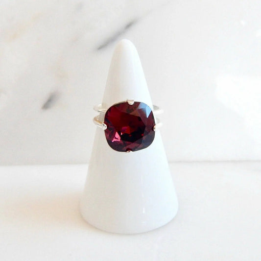 Burgundy square crystal ring LoveYourBling