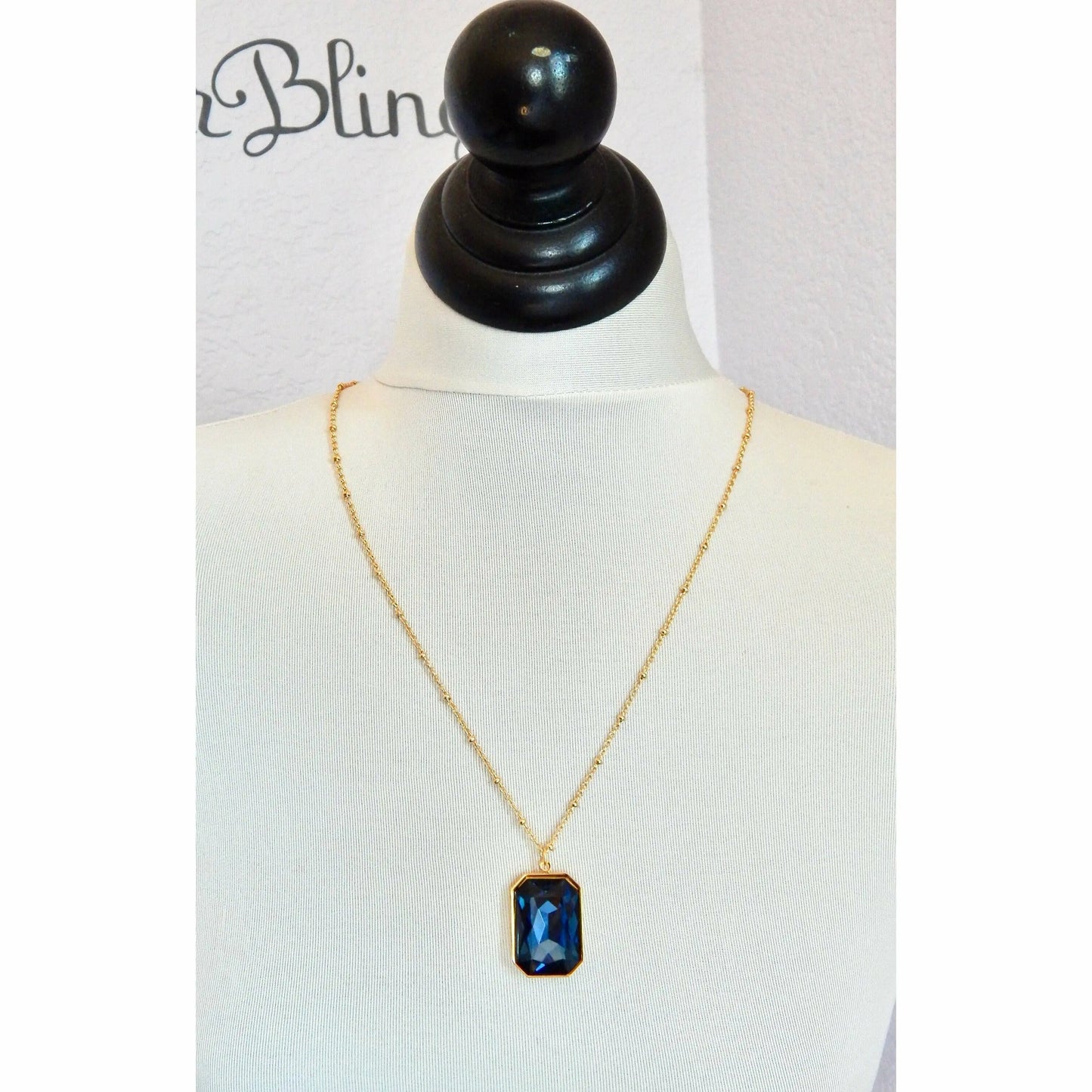 Large Navy Blue Crystal Pendant LoveYourBling