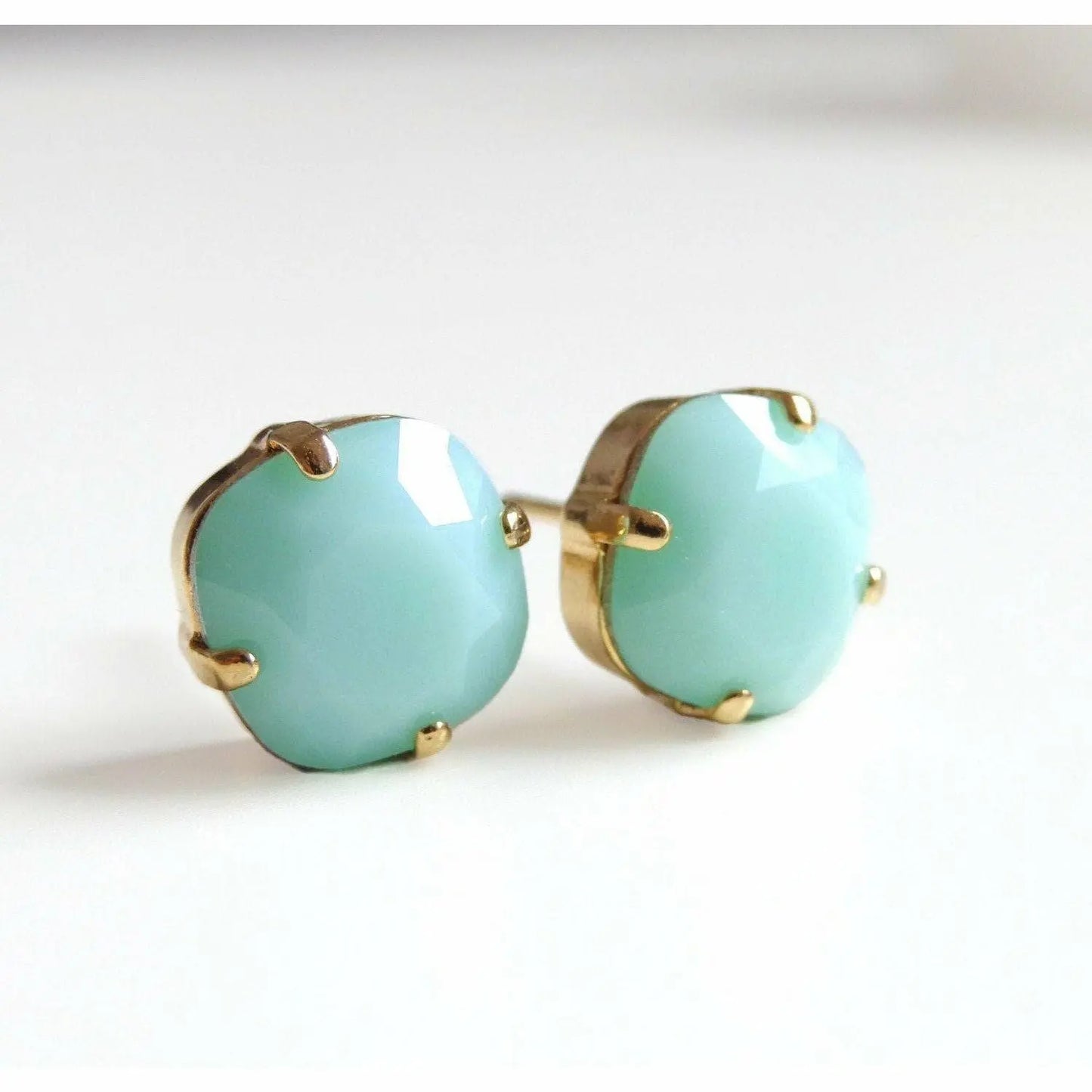 Mint green opaque crystal post earring LoveYourBling