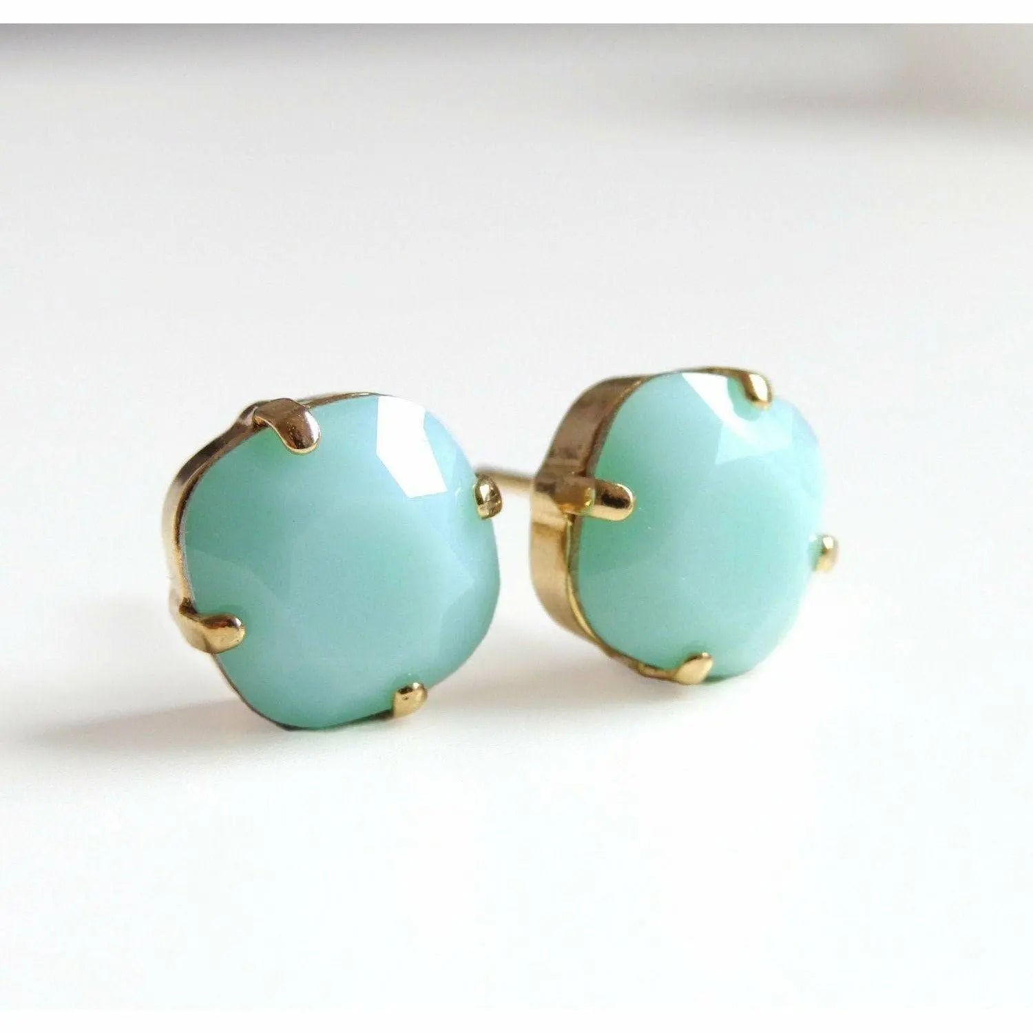 Mint green opaque crystal post earring LoveYourBling