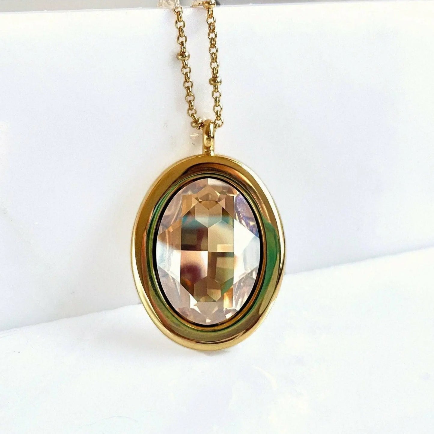 Large gold oval crystal pendant LoveYourBling