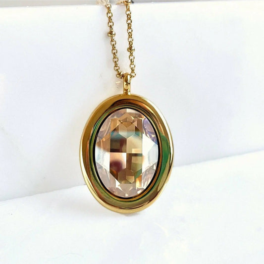 Large gold oval crystal pendant LoveYourBling