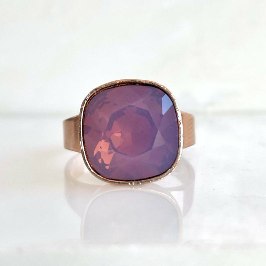 Lavender opal crystal ring on rose gold band