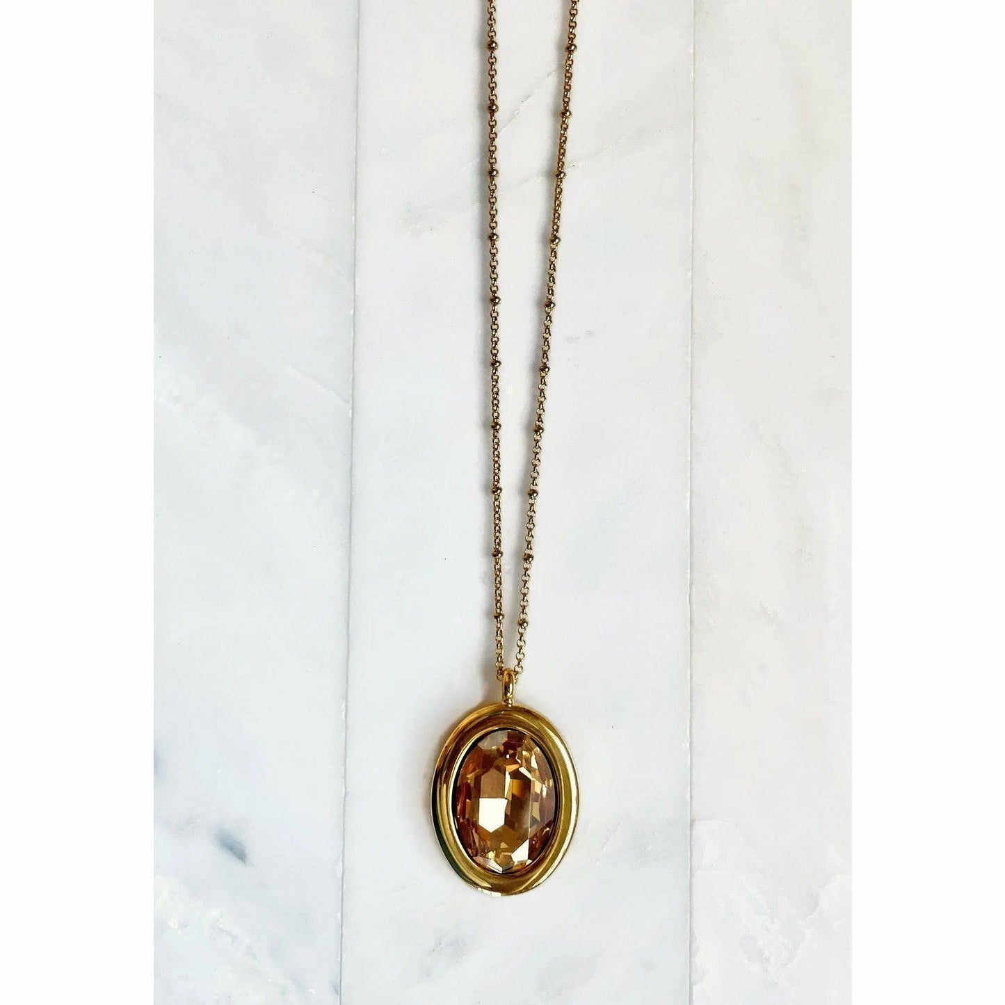 Large gold oval crystal pendant LoveYourBling