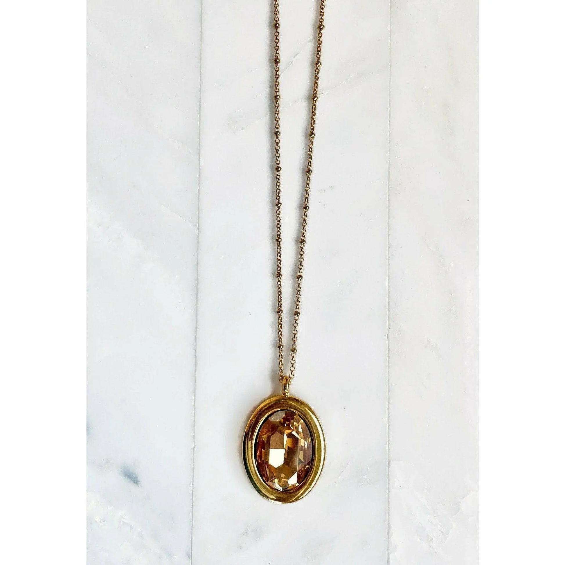 Large gold oval crystal pendant LoveYourBling