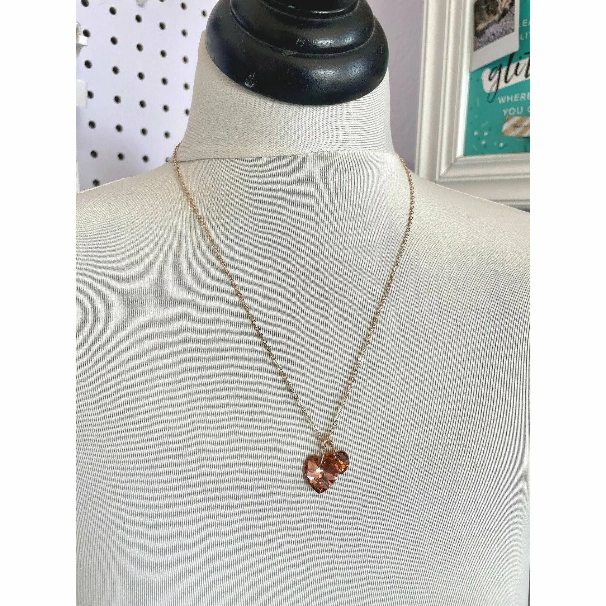 Two hearts necklace crystal necklace in rose gold LoveYourBling