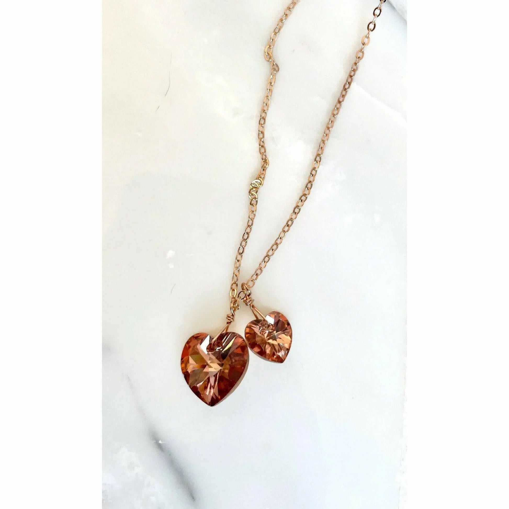 Two hearts necklace crystal necklace in rose gold LoveYourBling
