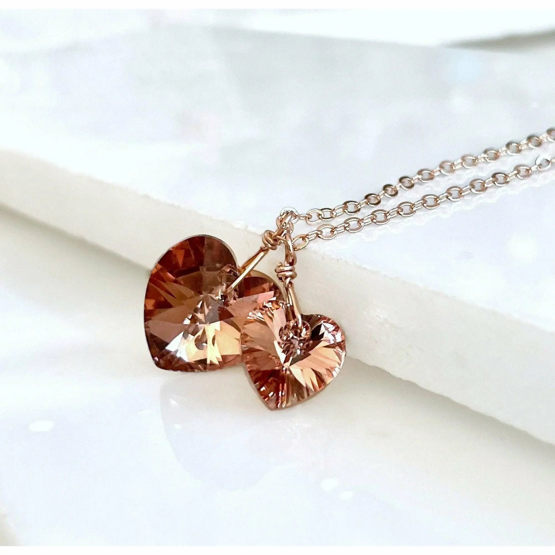 Two hearts necklace crystal necklace in rose gold LoveYourBling